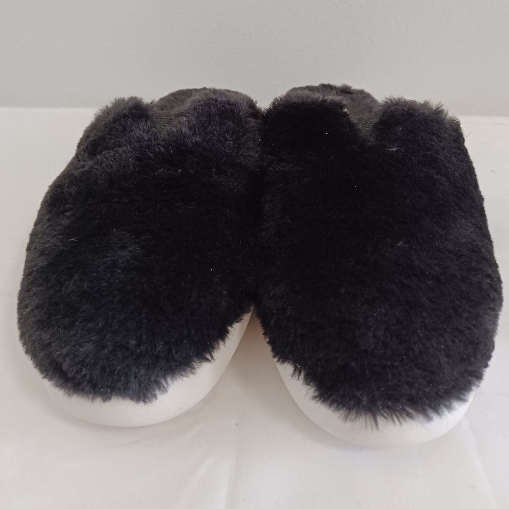 Toms Mallow Fluff Mules slip-on slippers alpargata faux fur black size 8 women's